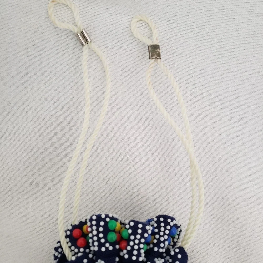 Vintage 70s Kitschy Candy Dot Bead Reversible Drawstring Satchel Bag